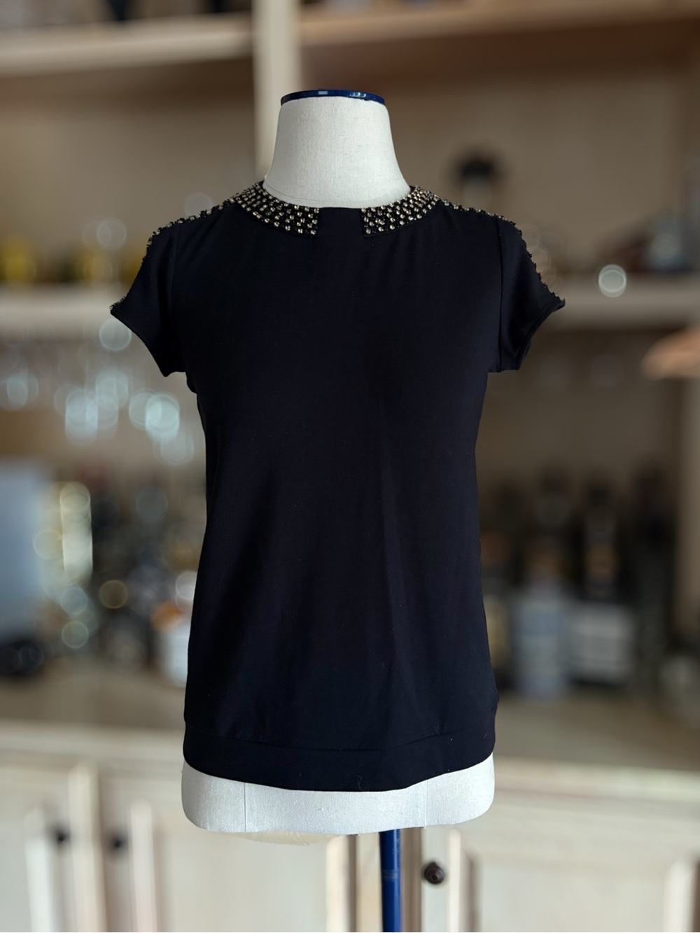 Comptoir des Cotonniers Short-Sleeve Embellished Collar Top